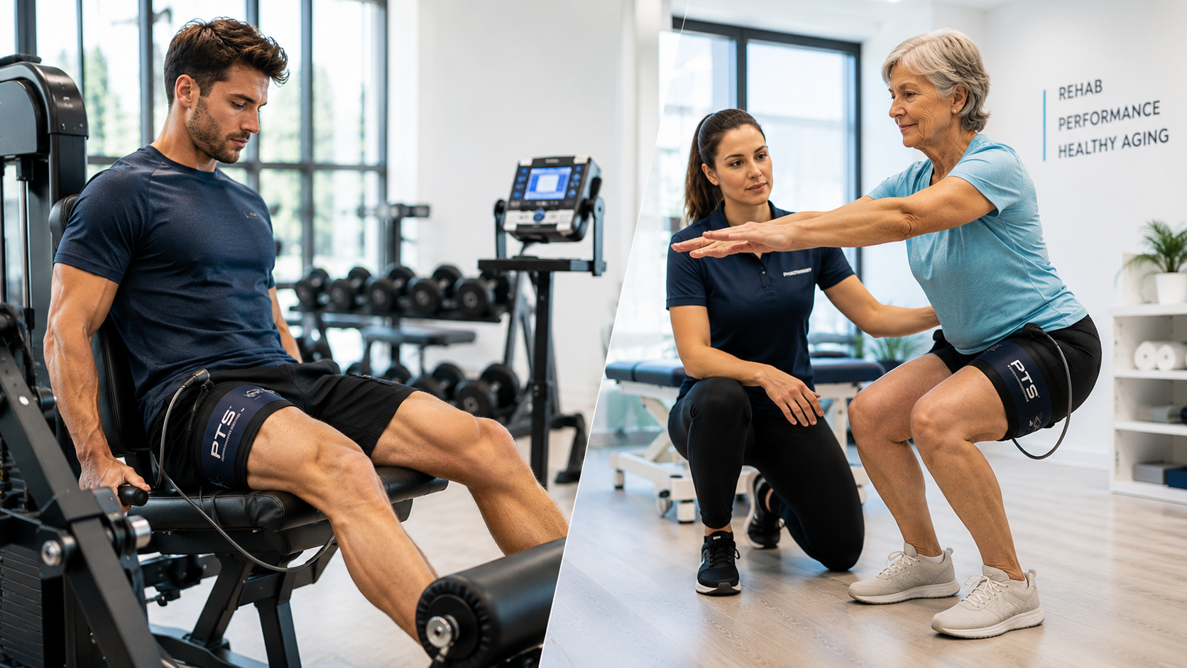 A person performing blood flow restriction training